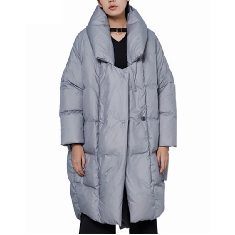 Роскошный женский пуховик, пальто типа кокона, повседневное свободное зимнее женское пальто, теплый большой женский пуховик 0388