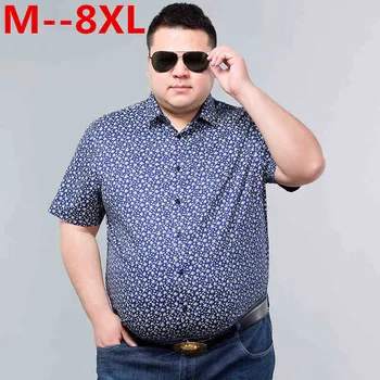 

plus size 10XL 8XL 6XL 5XL Men Shirt short Sleeved Solid Floral Printing Casual Male Shirts Brand Clothing Dress Shirt Man BIG
