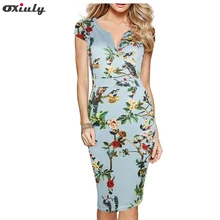 

Oxiuly Women Dress Elegant Floral Print Work Business Casual Party Summer Sheath Vestidos