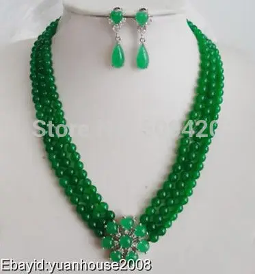 

p&p Wholesale FS65623>>Set 6mm Green Necklace Earring