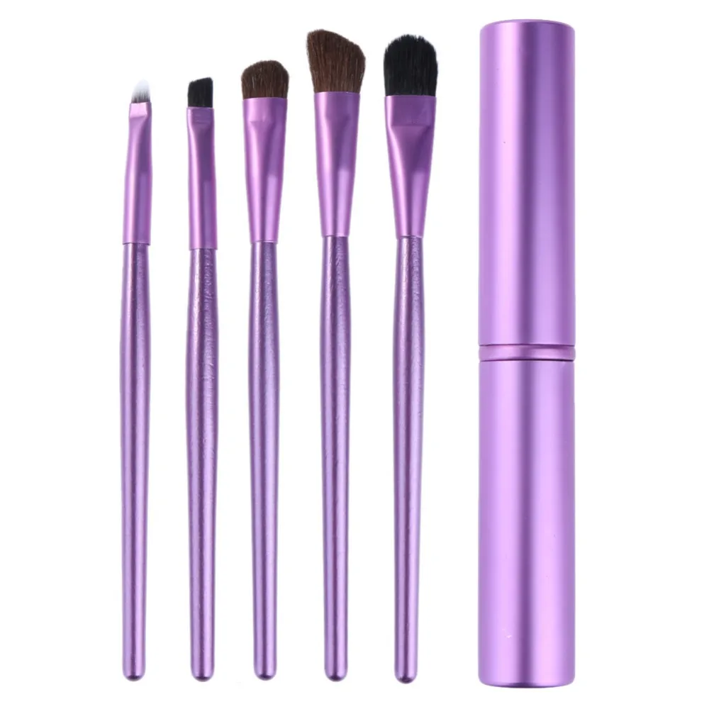 

5pcs Stylish Makeup Eyeshadow Brushes Set Eyebrow Tool Round Can Packed Portable Travel Makeup Brushes Purple