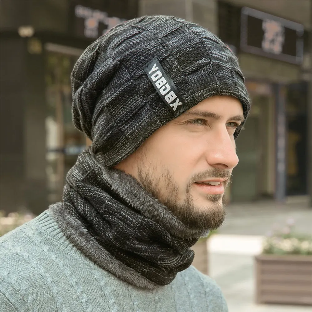 Новая роскошная брендовая вязаная шапочка-бини шарф мужской зимний плед плюс бархатный шарф утолщенные хеджирующие шарфы с капюшоном теплые лыжные кости