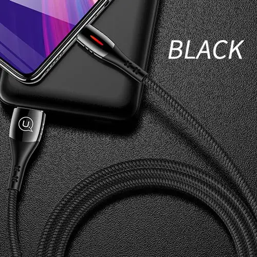 USAMS кабель Micro USB Smart power off Micro USB 3,0 светодиодный кабель QC 3,0 кабель для быстрой зарядки для Android Xiaomi huawei кабель Microusb - Цвет: Черный