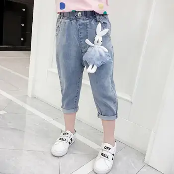 

Baby Kids Jeans Casual Girls Denim Pants With Cartoon Rabbit Toy Fashion Short Pants Vestidos Infantil for 6 8 10 12 Years Child