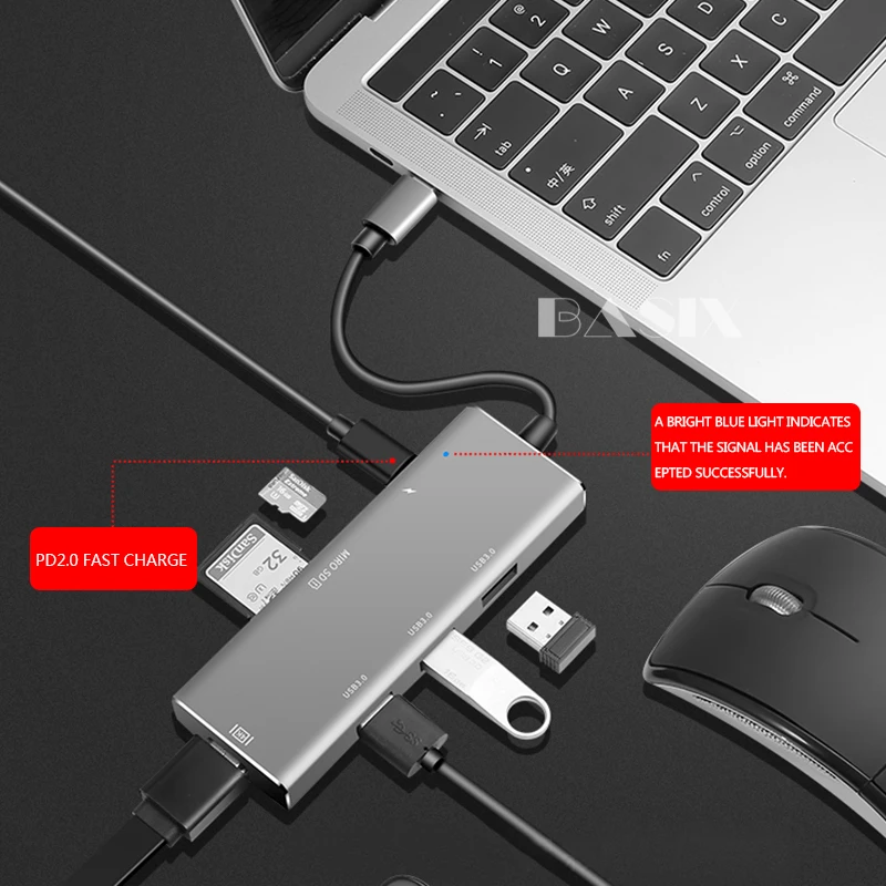 Basix USB C концентратор адаптер к HDMI 4k Поддержка samsung Dex режим для S8/S9 с PD SD/TF ридер концентратор Usb 3,0 для Macbook Pro/Air