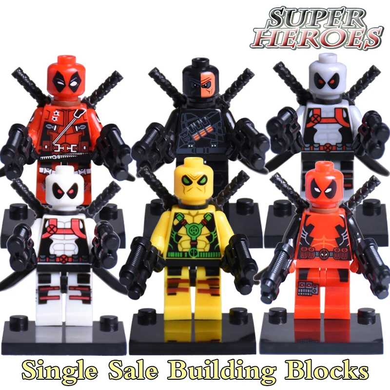 

1PC Gray Yellow Red White Deadpool Diy figures Marvel Super Heroes X-man Building Blocks Assemble Bricks Kids DIY Toys Xmas Gift