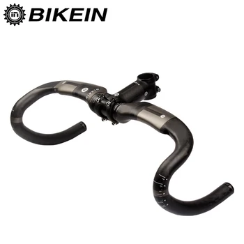 

BIKEIN Ultralight Aerodinamica Carbon Fiber Road Bike Handlebar + Stem Cycling Road Bicycle Parts Bent Bar Set Matte Black 365g