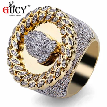 

GUCY Hip Hop Praying Hands Ring Micro Pave Cubic Zircon All Iced Out Gold Color Plated Rings Fashion Jewelry For Men Gift