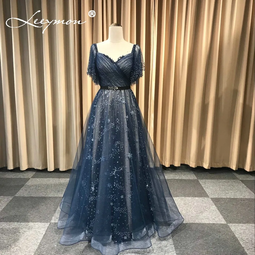 2019 Vestidos Вечернее синее платье Турецкий Арабская, Дубай блесток Пром платья халат с блестками De Soiree торжественное платье