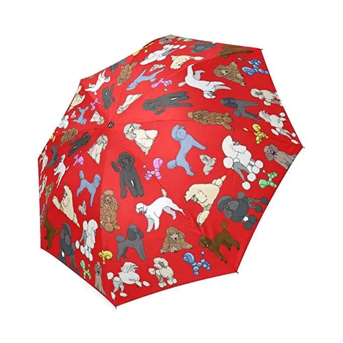 Poodle Umbrella Red Custom Printing Foldable Sun Rain Folding Umbrella 100% Fabric Aluminium High-Quality Foldable Umbrella