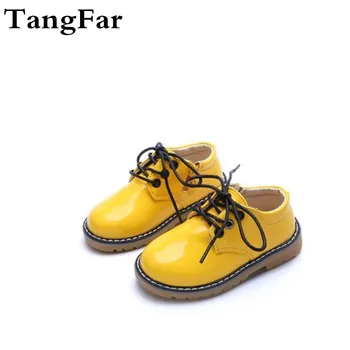 

Autumn New Boys Girls England Boots Patent Leather Boots For Kids Bota Menina Lace Up Retro Teen Formal Sneaker