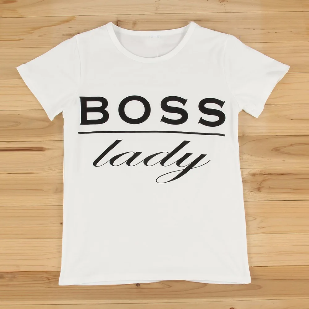 2017 Hot Summer Fashion Woman Letter Print Boss Lady T Shirt White