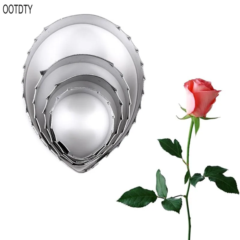 OOTDTY 4pcs/set Rose Leaf Shaped Cookie Cutter Mold Fondant Tool Stainless Steel Cake Decorating Mould Home Kitchen Gadgets OOTDTY 4pcs/set Rose Leaf Shaped Cookie Cutter Mold Fondant Tool Stainless Steel Cake Decorating Mould Home Kitchen Gadgets