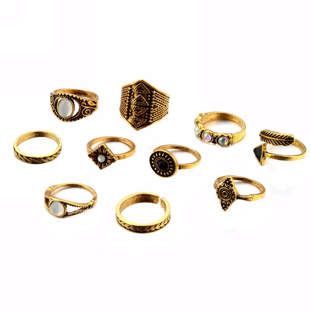 10pcs/set Vintage Steampunk Ring Sets Shellhard Punk Leaf StoneStacking Midi Finger Ring for Women Jewelry Female Anillos