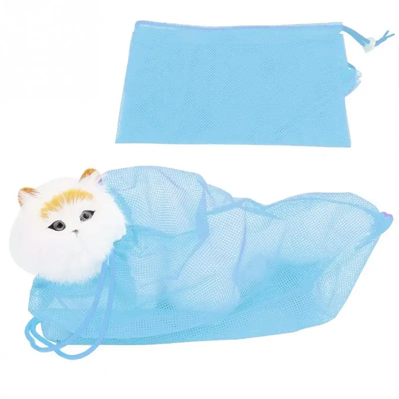 Сетчатая Сумка для купания уход за котом стиральные мешки без царапин кусается для ванны и ухода за кошками - Цвет: Синий