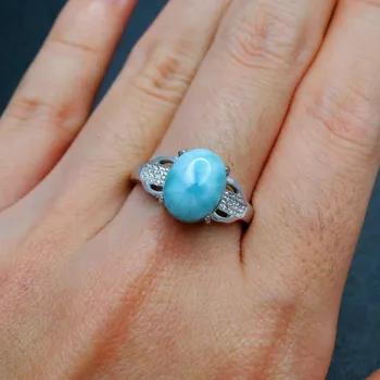 

1 lot of 10Pieces Natural Larimar Gemstone Jewelry 100% Fine 925 Sterling Silver Female Woman Rings