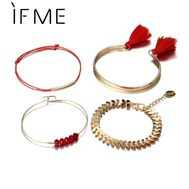 IF ME 4pcs/set Crystal Beads Tassel Tube Arrow Bangles & Bracelet for