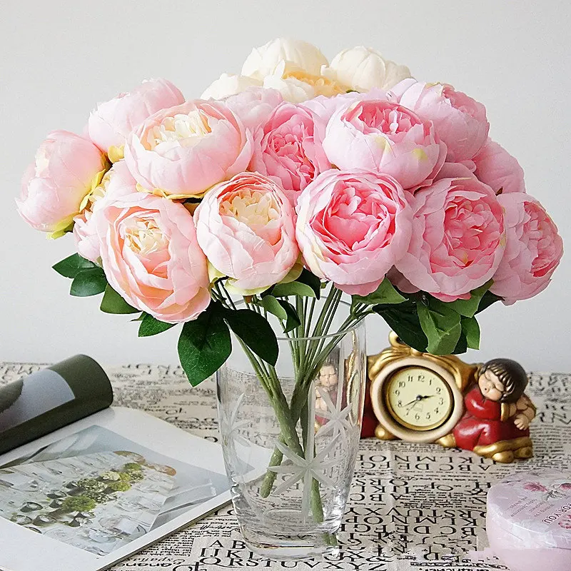 

New arrival 9 Heads Artificial silk Peony bouquet flowers flores fall Home DIY Wedding Hotel Decoration Floral wreath Accessory