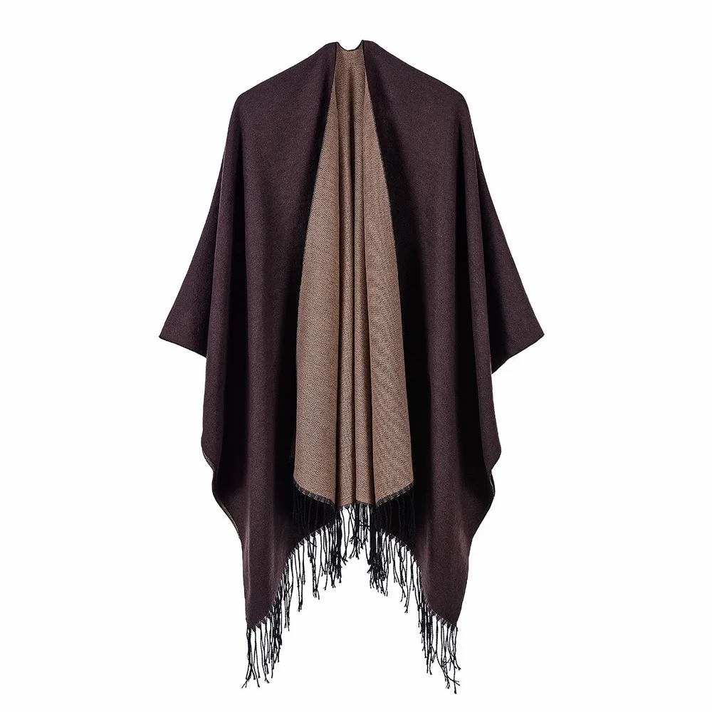 Брендовый дизайнерский Однотонный женский кашемировый шарф 2019 пончо с вилкой, женские зимние пашмины, плотные теплые шали и накидки