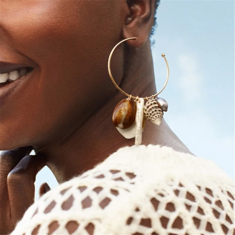 

Bohemian Natural Sea Shell Drop Earrings For Women Gold Circle Big Earring Pendientes Concha Pearl Earrings Boho Jewelry 2019