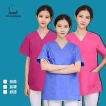 Ручная стирка с короткими рукавами Летний раздельный костюм с красным и синим v-образным вырезом негабаритных хирургические комбинезоны