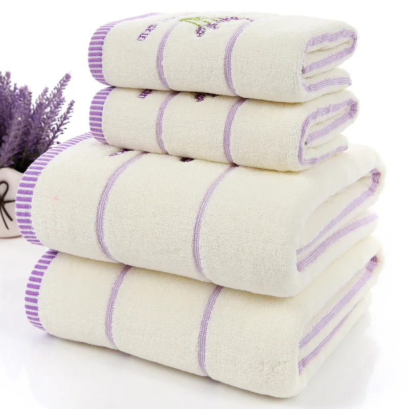 

High quality luxury 100% Lavender cotton fabric towel set bath towels for adults/child 1pc face towel 2pcs for bathroom 3 pieces