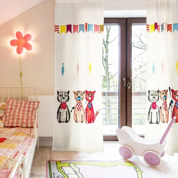 

Simple modern pastoral cartoon cotton linen shade curtain living room bedroom floating window curtains finished