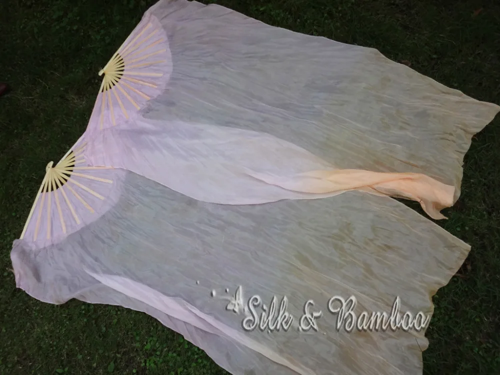 

Pastel purple-pink-orange, (1pc right+1 pc left) 1.5m*0.9m(59"*35") hand painted belly dance silk fan veil, real flowy silk