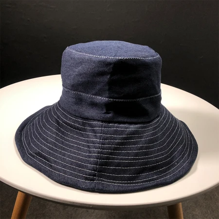 HT1766 винтажные шляпы в стиле ретро, хлопковые джинсовые Панамы, шляпы для рыбалки, мужские и женские шляпы с широкими полями, шляпы от солнца с плоским верхом, Упакованные шапки для рыбаков - Цвет: Navy Blue