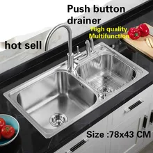 Бытовая Роскошная кнопочная кухня с мойкой двойной паз раковина vogue 304 нержавеющая сталь Горячая 78x43 см