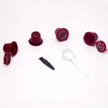 

by dhl 100set practical 4pcs/set Plsatic Refillable Coffee Capsule with Spoon Brush 200 Times Reusable Compatible