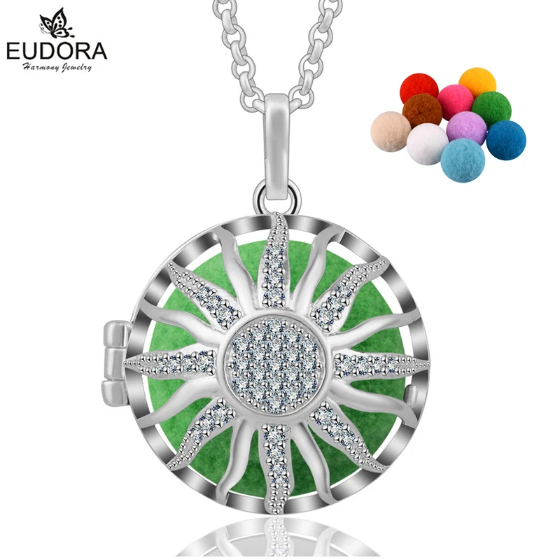 

Eudora Aromatherapy Lockets Aroma Essential Oil Diffuser Perfume Locket Sunflower Crystal Pendant Necklace With Pompon Ball