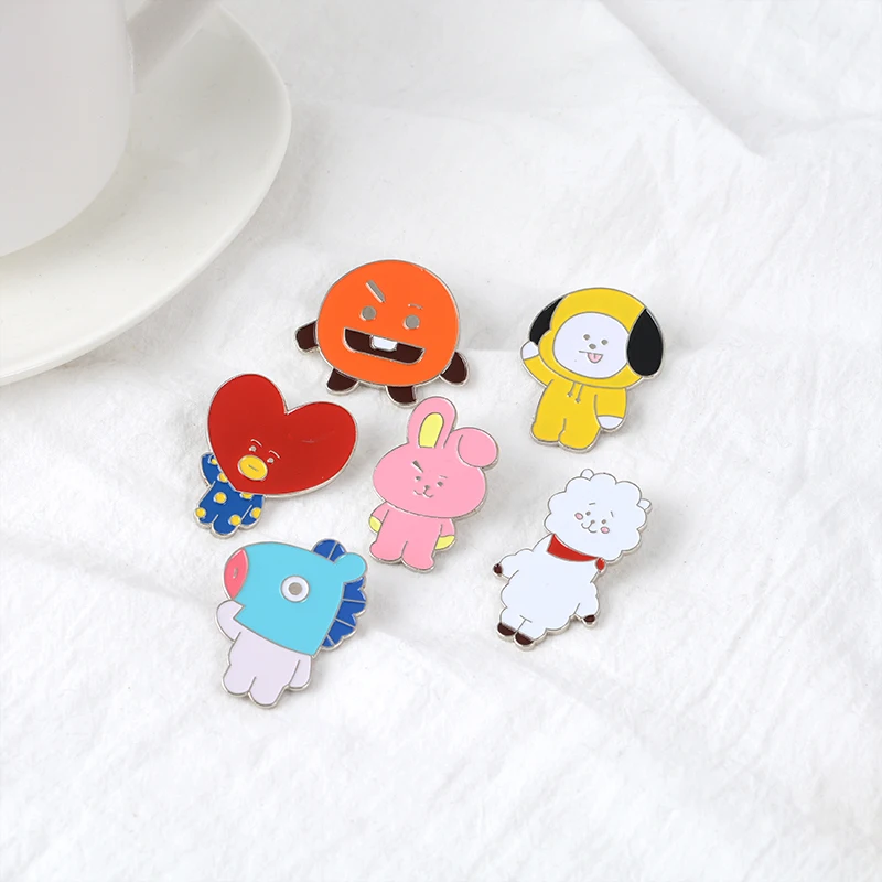 BTS Brooch BT21 TATA,COOKY,MANG,SHOOKY,RJ,CHIMMY,KOYA Badges Cartoon Rabbit Sheep Horse Dog Biscuits Koala Pins K-pop Jewelry