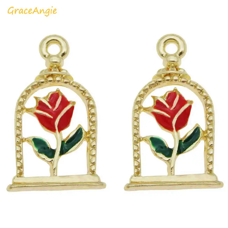 GraceAngie 10 шт. ожерелье из цинкового сплава с эмалью подвеска Роза в баночке