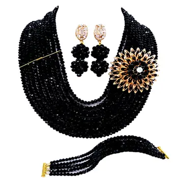 

Fashion Black Crystal African Beads Jewelry Set Nigerian Necklace Bracelet Earrings Party Gifts 10DS03
