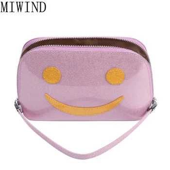 

MIWIND Smile Face Cosmetic Bag Pu Leather Makeup Make Up Bags Waterproof Small Travel Porable Makeup Handbag Pouch Wash TCF070