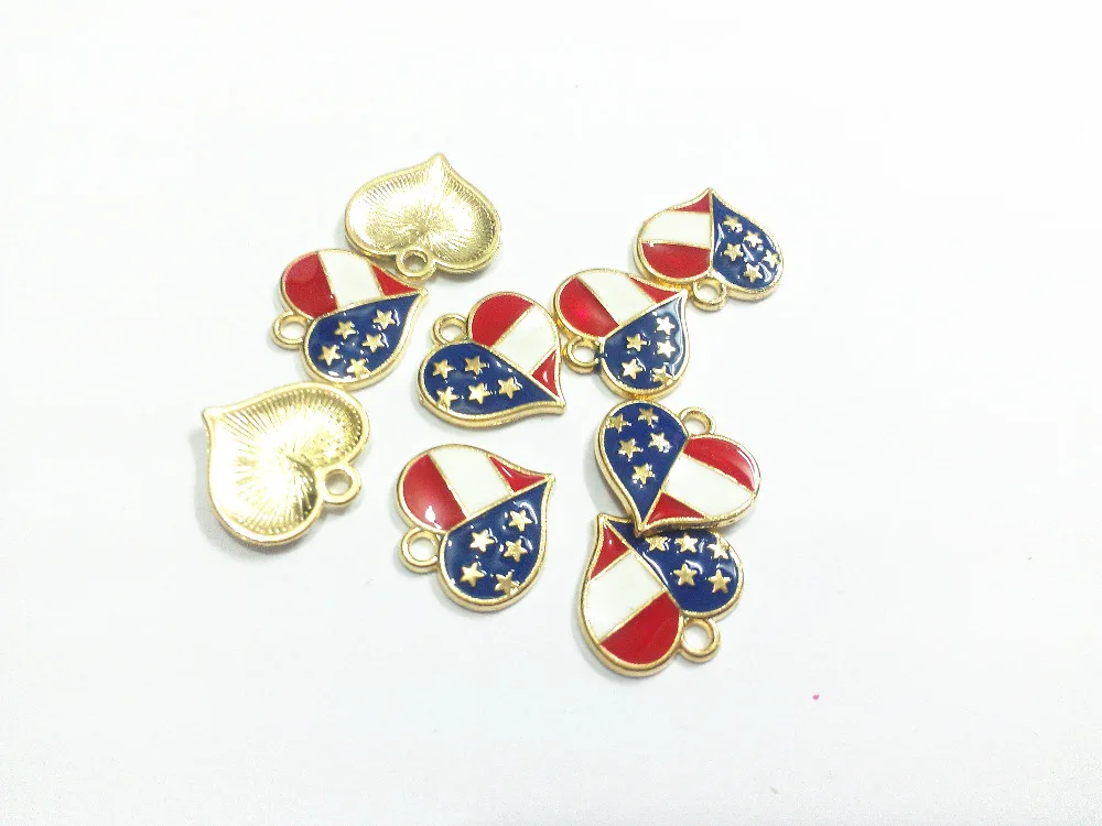 

Wholesale 16mm 30pcs/lot Gold Flag Color All Enamel Heart Charms Pendants