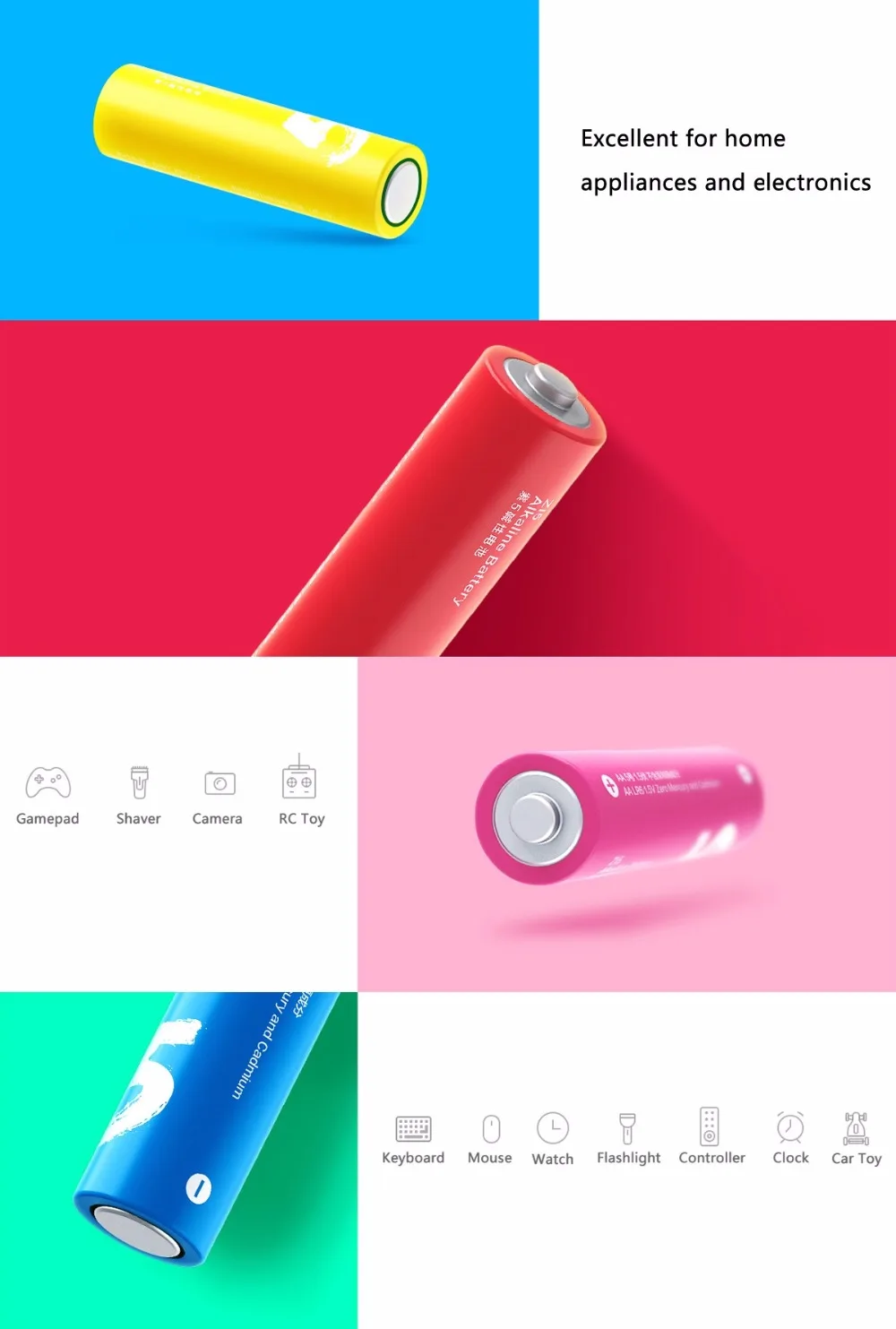 10 шт. для Xiaomi ZMI ZI 5AA батарея для камеры мышь Клавиатура Контроллер игрушки Радуга одноразовый комплект аккумуляторов