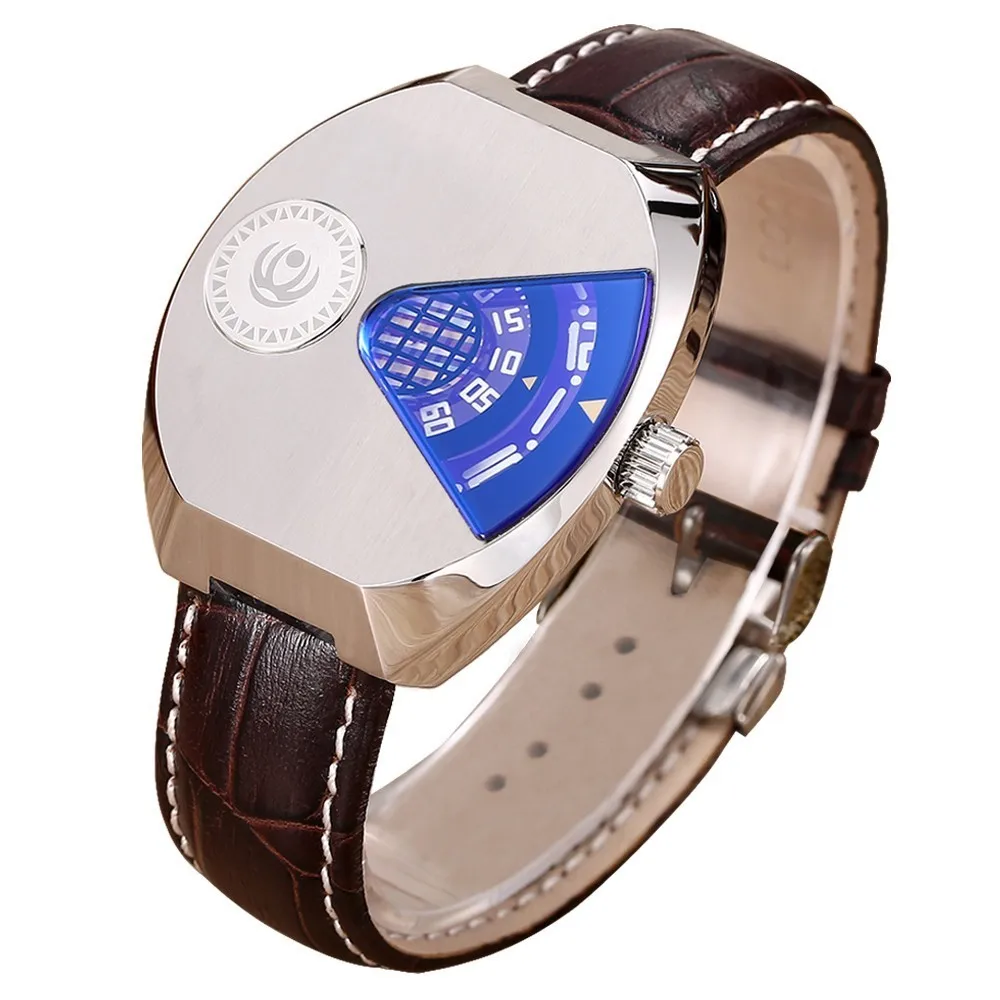 Blue silver leather Уникальные Креативные мужские часы из нержавеющей стали Кварцевые часы мужские черные водонепроницаемые мужские часы Роскошные брендовые наручные часы Мужские часы - Цвет: Blue silver leather