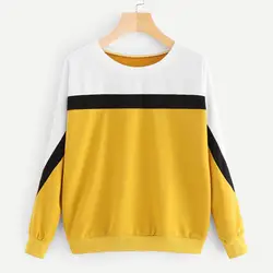 Для женщин s Топы корректирующие и блузки для малышек Мода 2018 г. плюс размеры лоскутный свитер с длинным рукавом Цвет Блок пулове