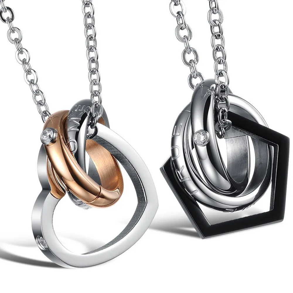 Titanium Stainless Steel Jewelry His and Hers Heart Couple Necklace Set ...