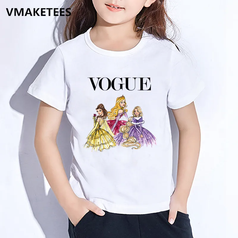Harajuku/забавная Милая модная детская футболка с принтом принцессы Детская футболка с короткими рукавами и круглым вырезом повседневная одежда для маленьких девочек HKP5294