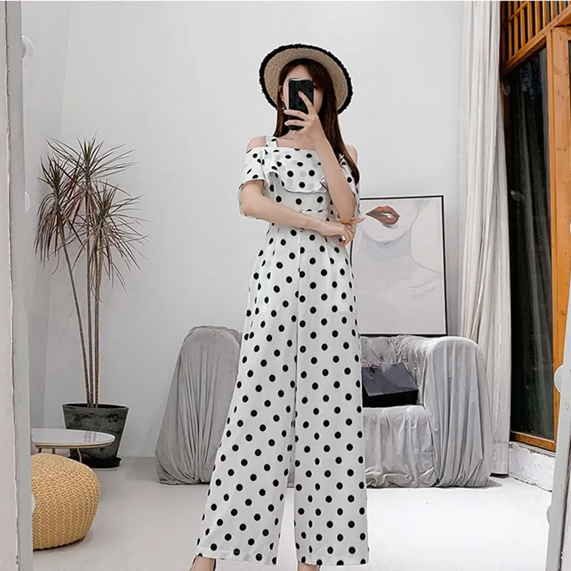 Women Rompers Summer Long Pants Elegant Strap Woman Jumpsuits Casual 2019 Polka Dot Jumpsuit Off Shoulder Overalls Women Rompers Summer Long Pants Elegant Strap Woman Jumpsuits Casual 2019 Polka Dot Jumpsuit Off Shoulder Overalls
