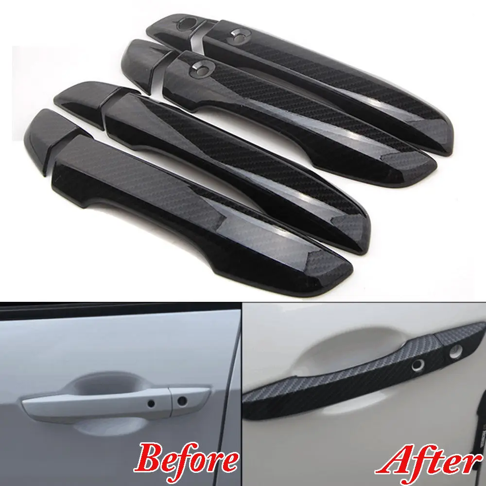 4x Car ABS Carbon Fiber Style Outside Door Handle Decal Cover Mouldings