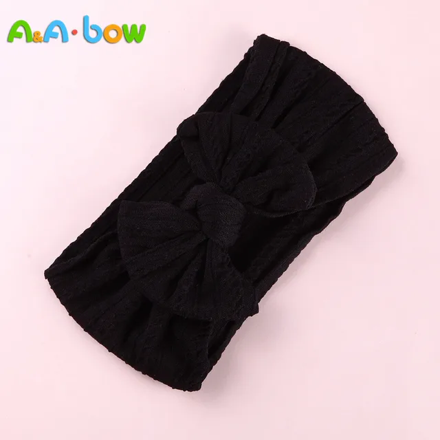 1pcs Cable Knit Nylon Bow Headwrap, One size fits all nylon headbands, wide nylon headbands, baby headbands, Knot bow headwear A2NSNSFB-9592-1