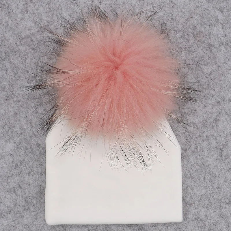 GZHILOVINGL Real Fur Pom Pom Baby Girls Boys Hat Warm Winter Knitted Velvet Hat Toddler Kids Soft Thick Flannel Beanies Pompoms