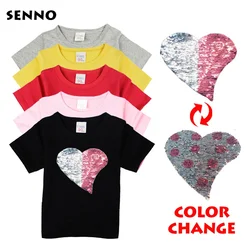 Funny colorful heart sequins cotton T-Shirts reversible sequin magical color changing tee shirt sequins discoloration tops Funny colorful heart sequins cotton T-Shirts reversible sequin magical color changing tee shirt sequins discoloration tops