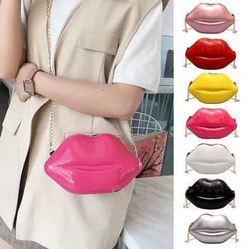 

Hot Sale Crossbody Single Shoulder Bag Red Lip Mini Handbag with Golden Chain Strap for Women MSJ99