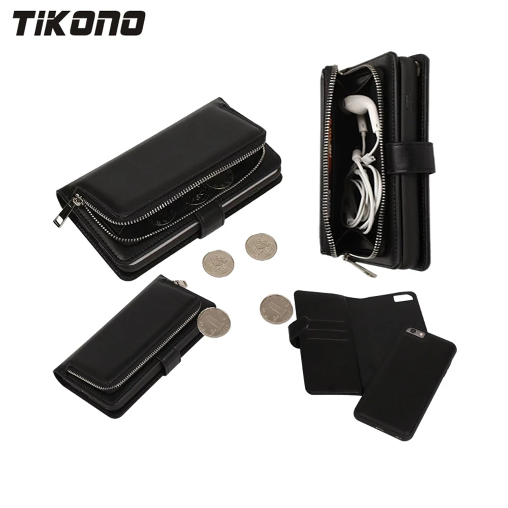 

2 In 1 Multi-function Zipper Leather Removeable Detachable Wallet Flip Mobile Phone Case Cover for iPhone 6 6s 6Plus 7 7Plus