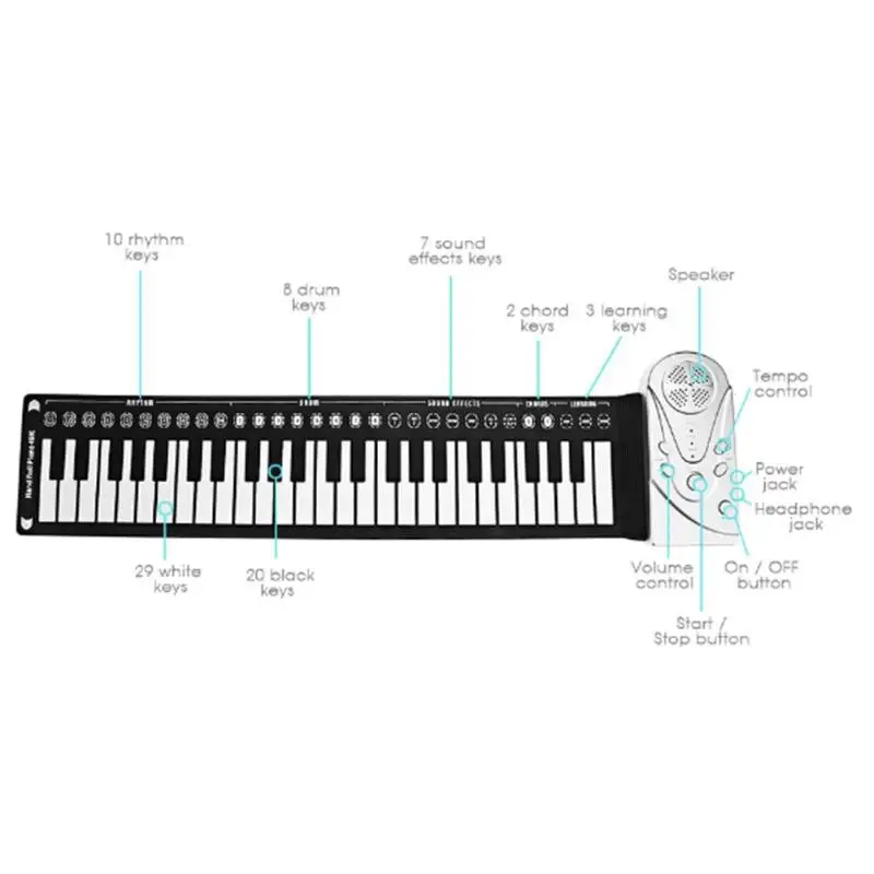 Портативный 49-ключа гибкий силиконовый рулонное пианино складной электронная клавиатура для ноутбука для малышей детей студентов раннего обучения Образование